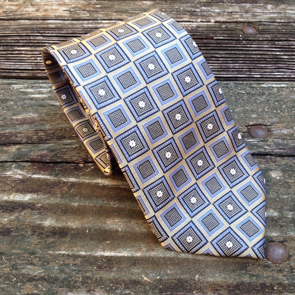 Peacock Men's Necktie Gold Blue 100% Silk